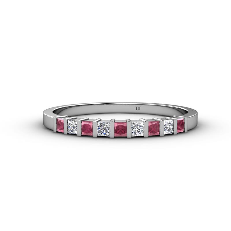 Neria 2.50 mm Rhodolite Garnet and Diamond 9 Stone Wedding Band 