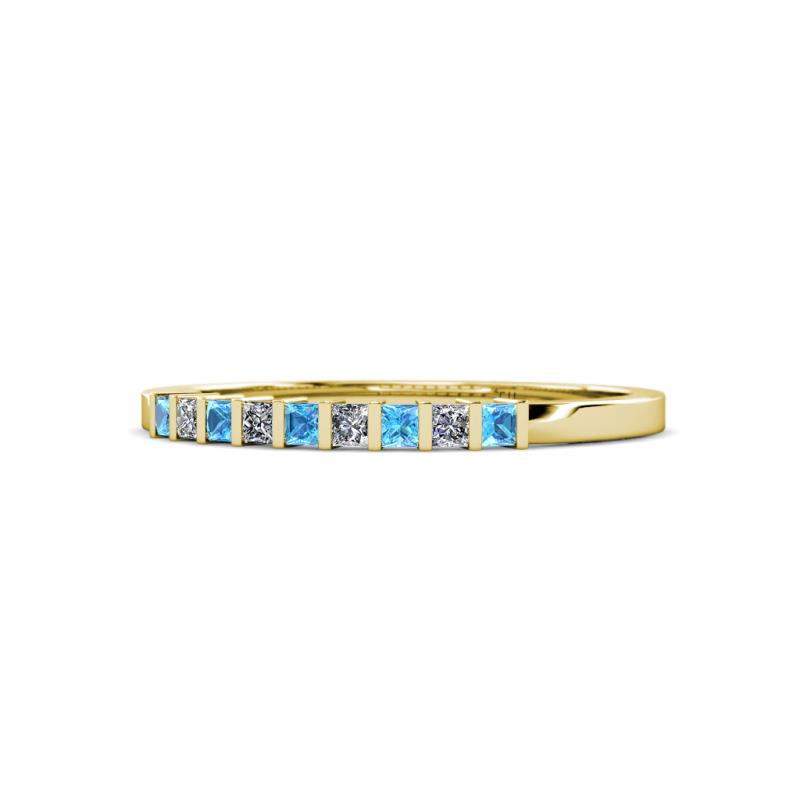 Neria 2.00 mm Blue Topaz and Diamond 9 Stone Wedding Band 