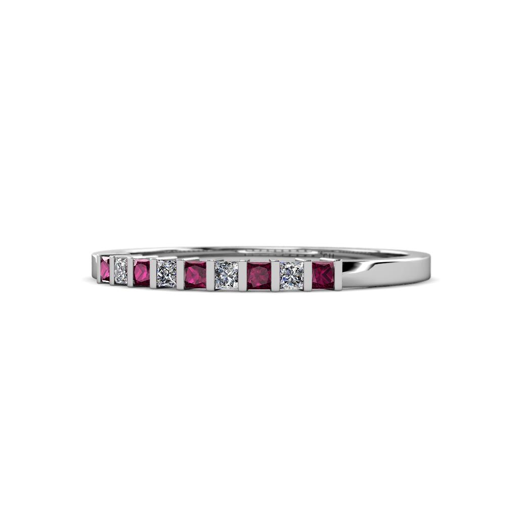 Neria 2.00 mm Rhodolite Garnet and Diamond 9 Stone Wedding Band 