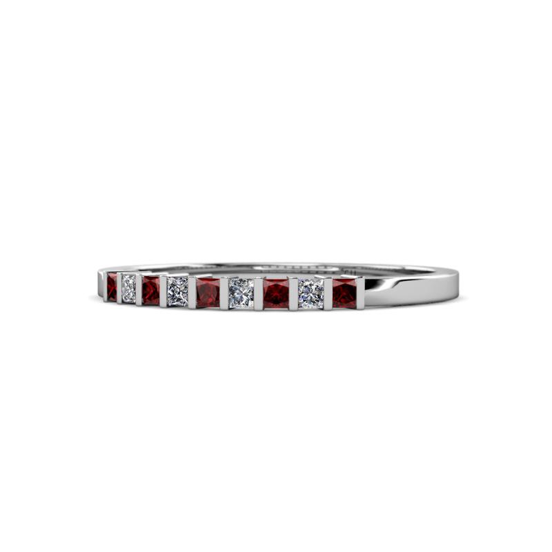 Neria 2.00 mm Red Garnet and Diamond 9 Stone Wedding Band 