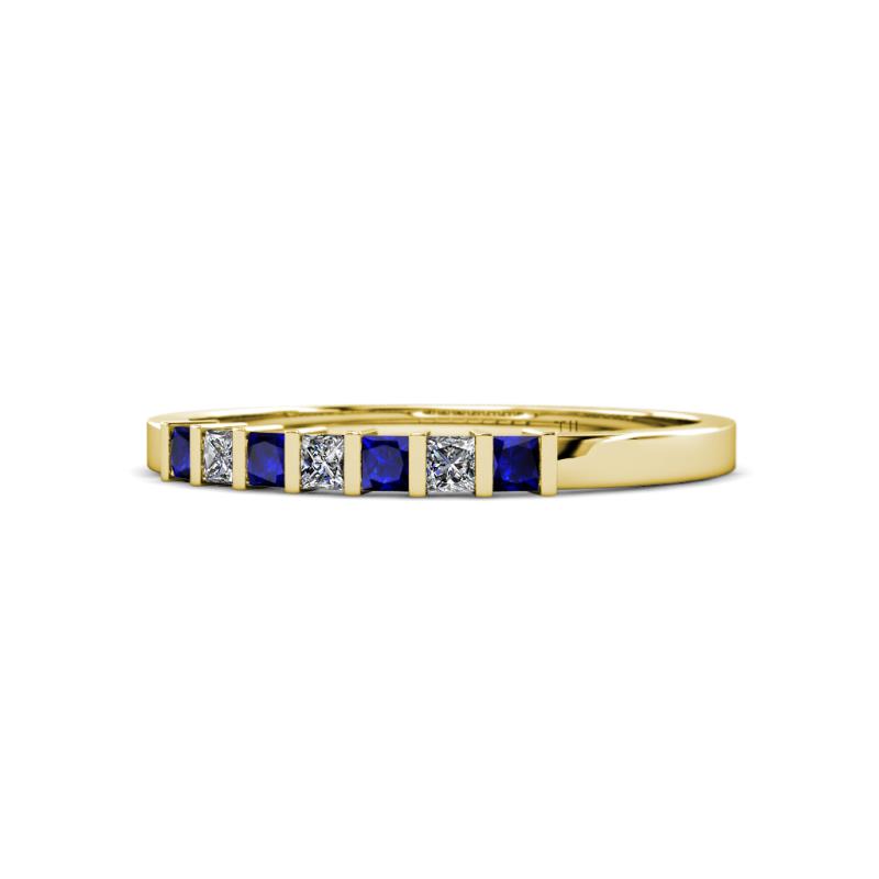 Abila 2.50 mm Blue Sapphire and Diamond 7 Stone Wedding Band 