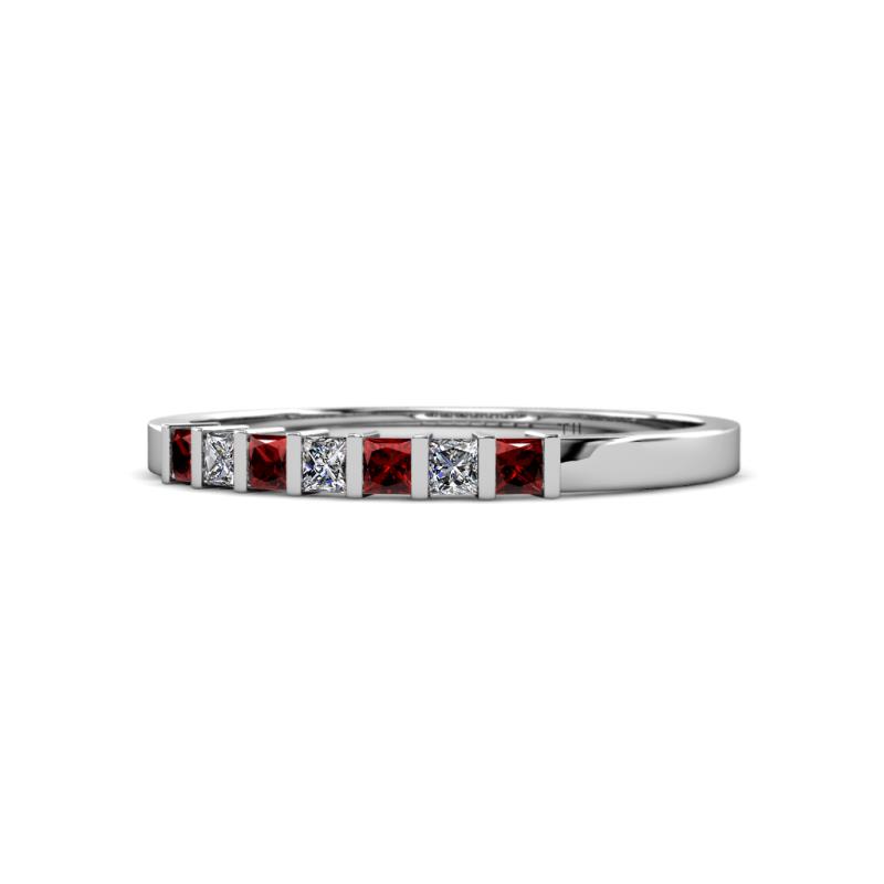 Abila 2.50 mm Red Garnet and Diamond 7 Stone Wedding Band 