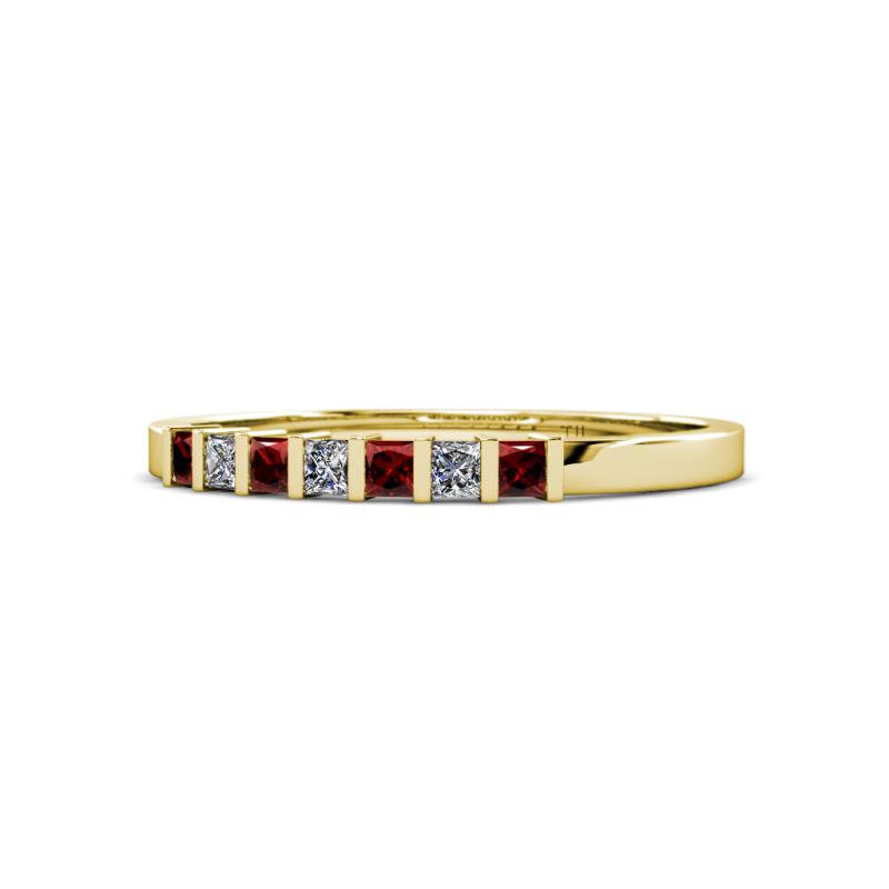 Abila 2.50 mm Red Garnet and Diamond 7 Stone Wedding Band 