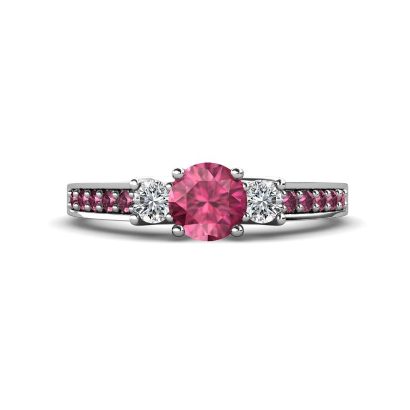 Valene Pink Tourmaline and Diamond Three Stone with Side Pink Tourmaline Ring 