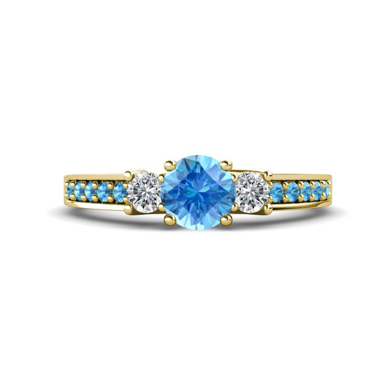 Valene Blue Topaz and Diamond Three Stone with Side Blue Topaz Ring 