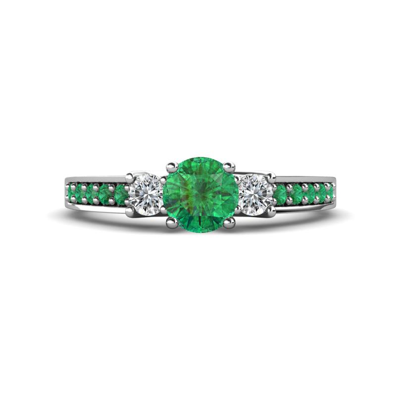 Valene Emerald and Diamond Three Stone with Side Emerald Ring 