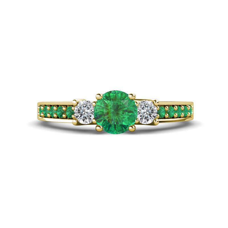 Valene Emerald and Diamond Three Stone with Side Emerald Ring 