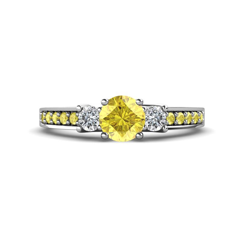 Valene Yellow Sapphire and Diamond Three Stone with Side Yellow Sapphire Ring 
