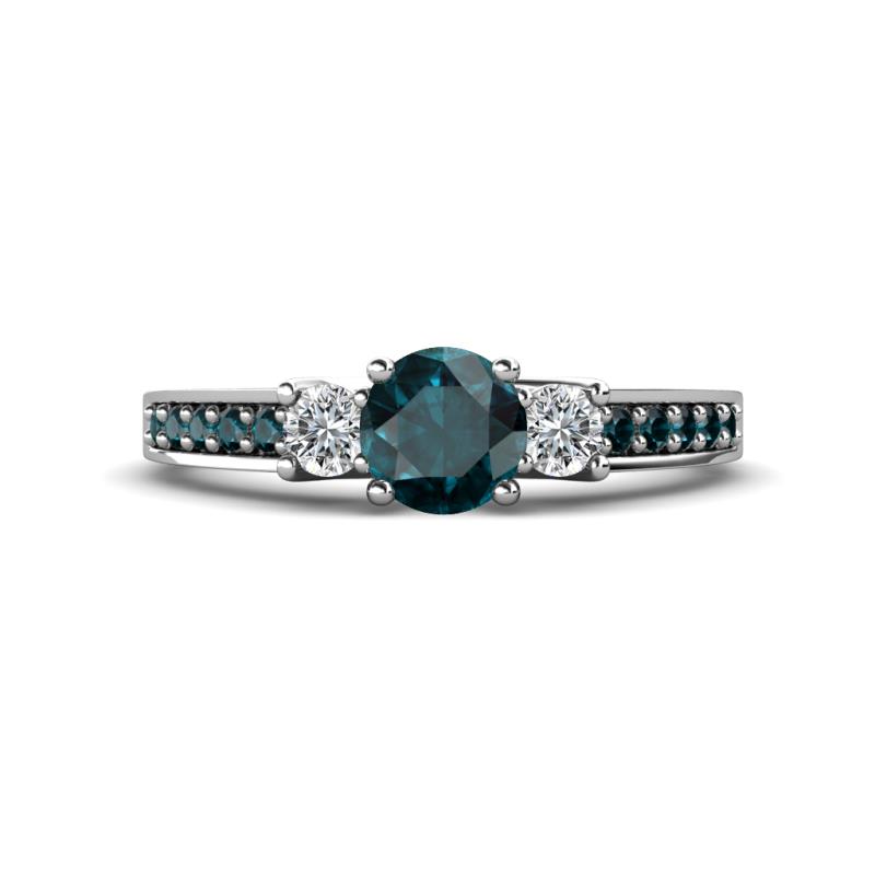 Valene London Blue Topaz and Diamond Three Stone with Side London Blue Topaz Ring 