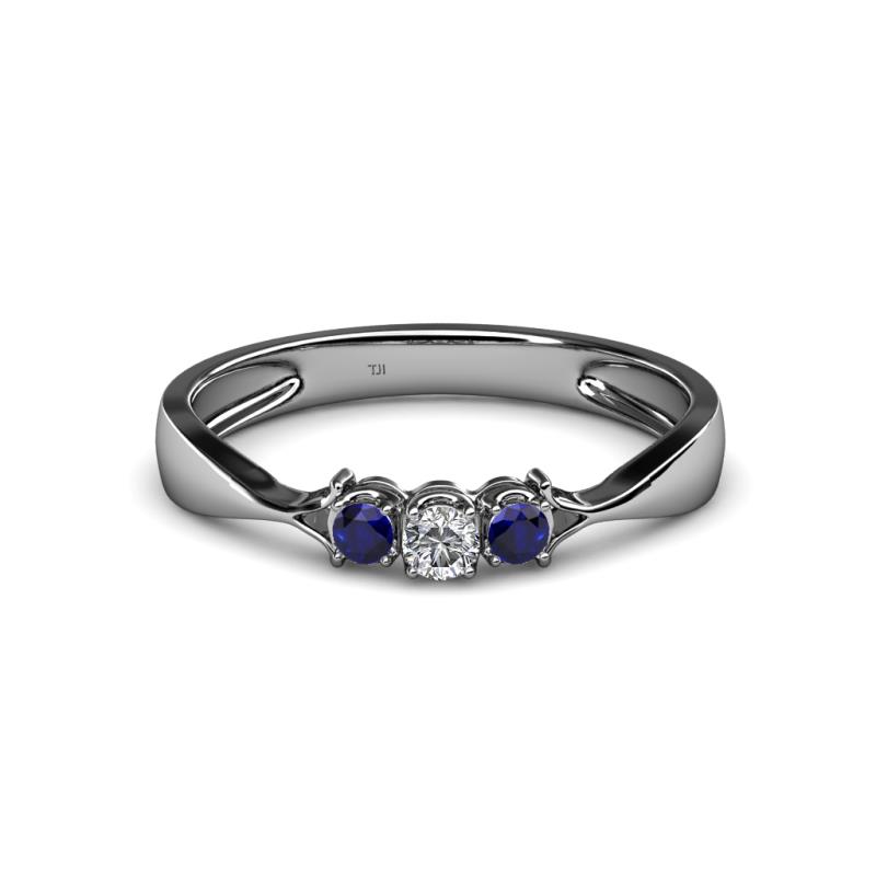 Rylai 0.17 ctw Natural Diamond (2.70 mm) and Blue Sapphire Three Stone Engagement Ring  