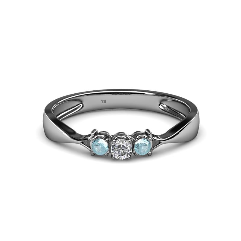 Rylai 0.14 ctw Natural Diamond (2.70 mm) and Aquamarine Three Stone Engagement Ring  