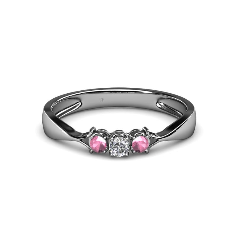 Rylai 0.18 ctw Natural Diamond (2.70 mm) and Pink Tourmaline Three Stone Engagement Ring  