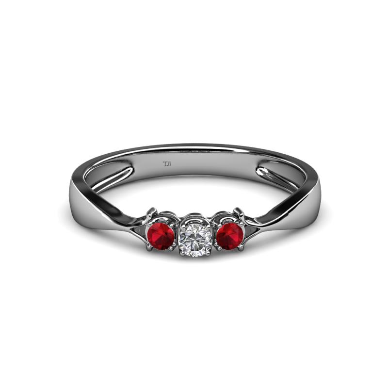 Rylai 0.18 ctw Natural Diamond (2.70 mm) and Ruby Three Stone Engagement Ring  