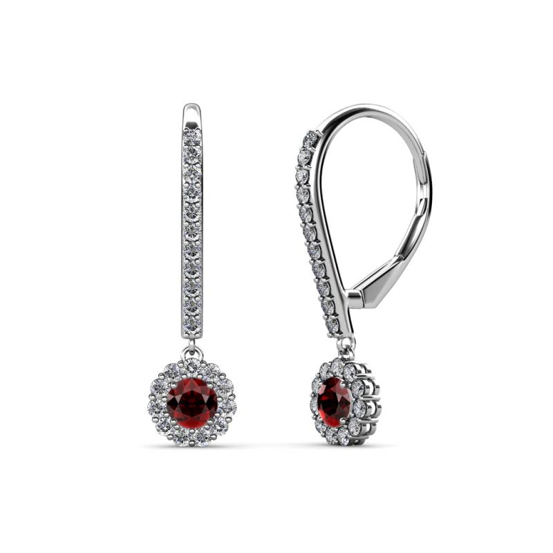 Ava Red Garnet and Diamond Halo Dangling Earrings 
