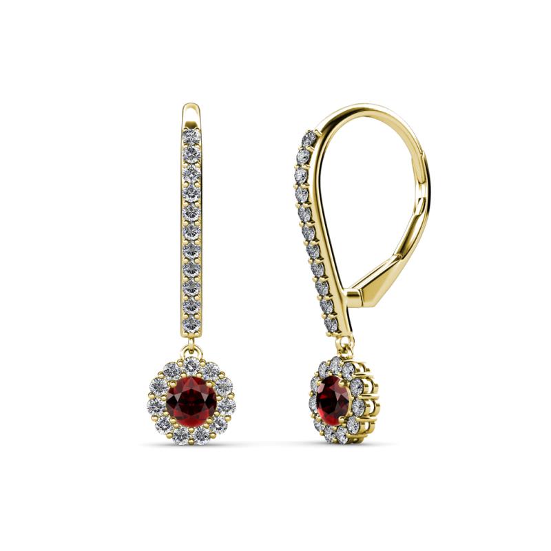 Ava Red Garnet and Diamond Halo Dangling Earrings 