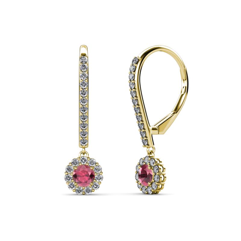 Ava Rhodolite Garnet and Diamond Halo Dangling Earrings 