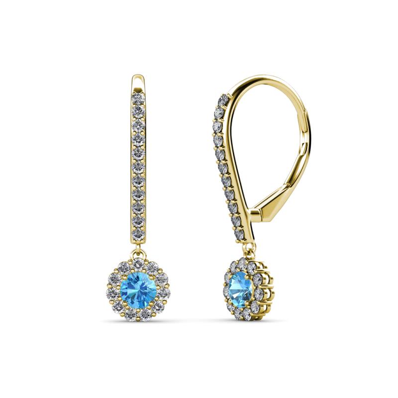 Ava Blue Topaz and Diamond Halo Dangling Earrings 