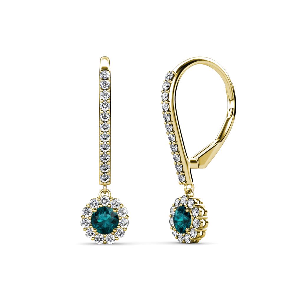 Ava London Blue Topaz and Diamond Halo Dangling Earrings 