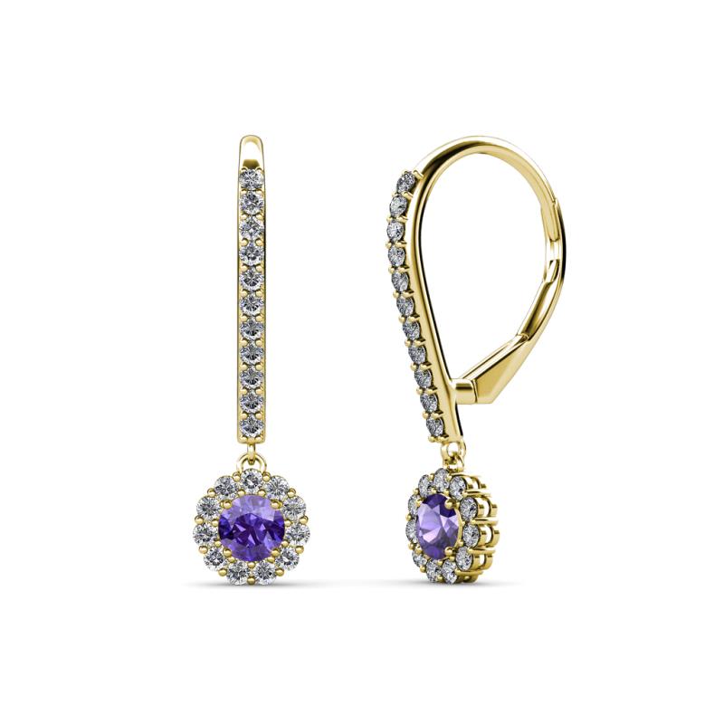 Ava Iolite and Diamond Halo Dangling Earrings 