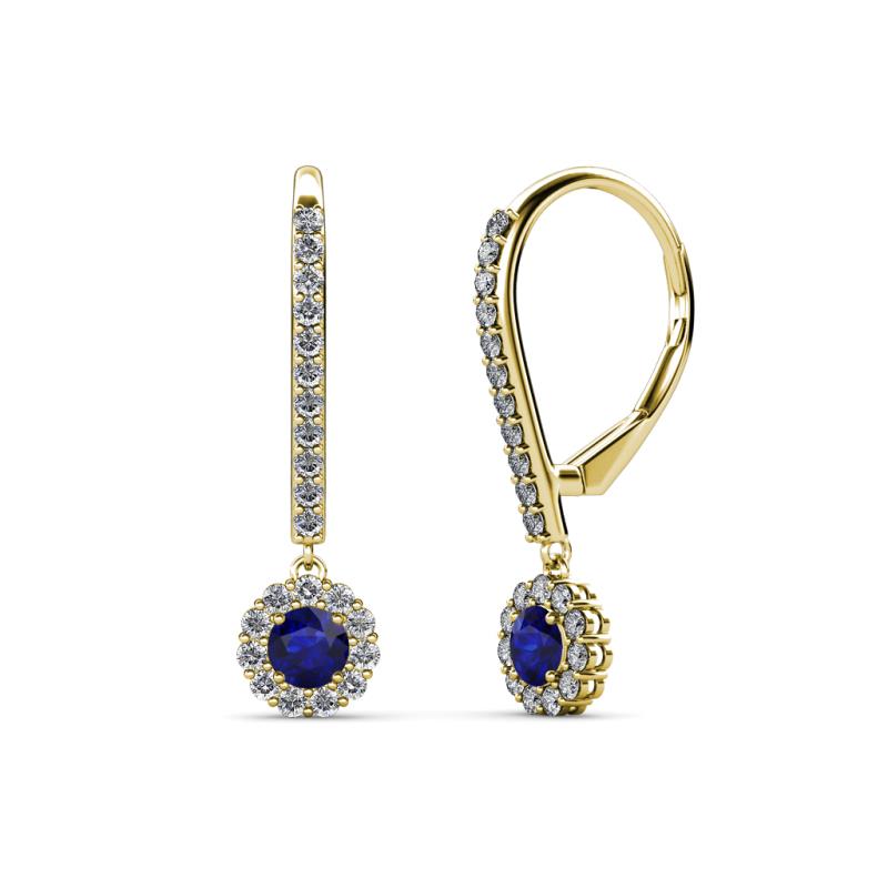 Ava Blue Sapphire and Diamond Halo Dangling Earrings 