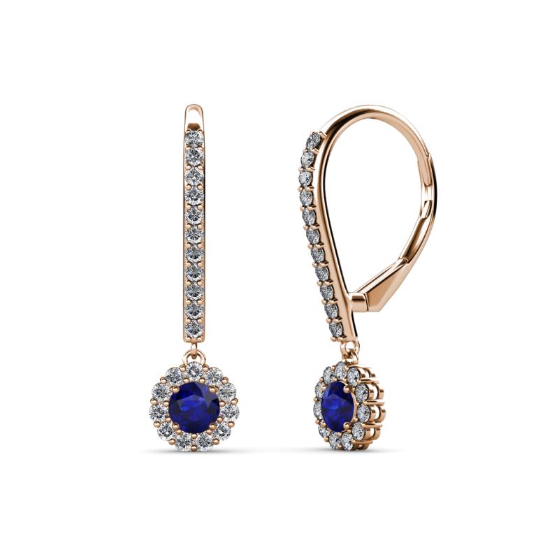 Ava Blue Sapphire and Diamond Halo Dangling Earrings 