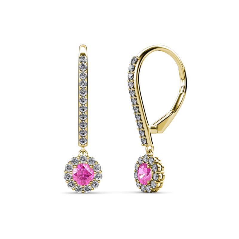 Ava Pink Sapphire and Diamond Halo Dangling Earrings 