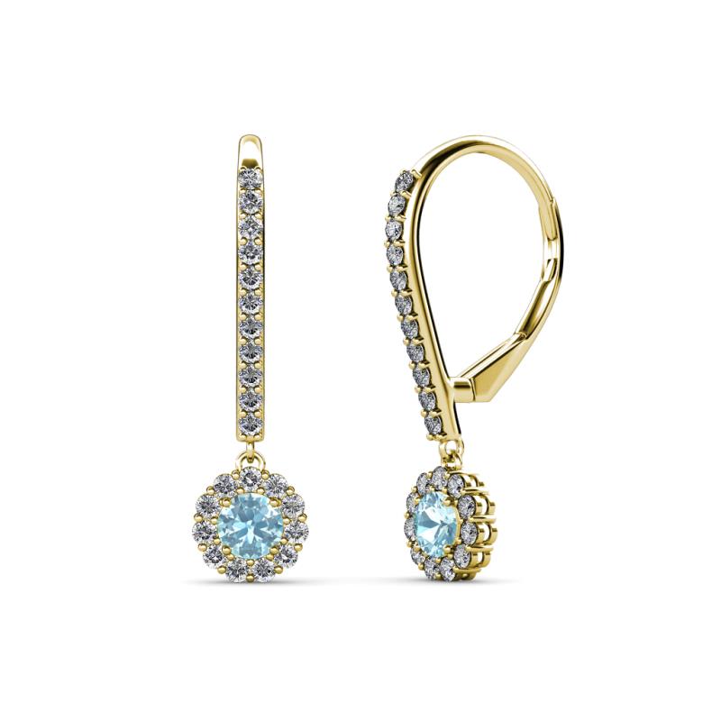 Ava Aquamarine and Diamond Halo Dangling Earrings 