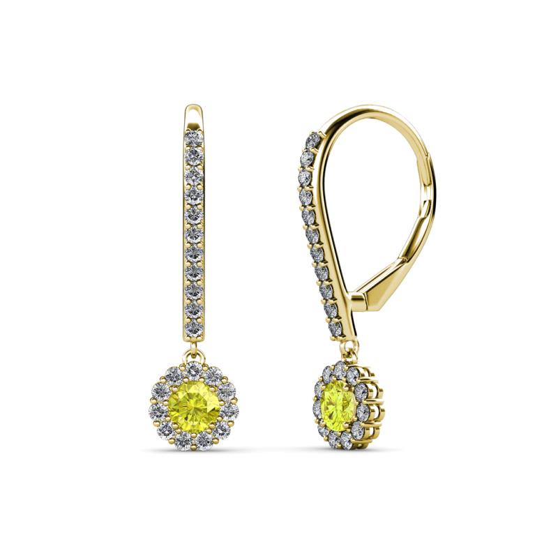 Ava Yellow and White Diamond Halo Dangling Earrings 
