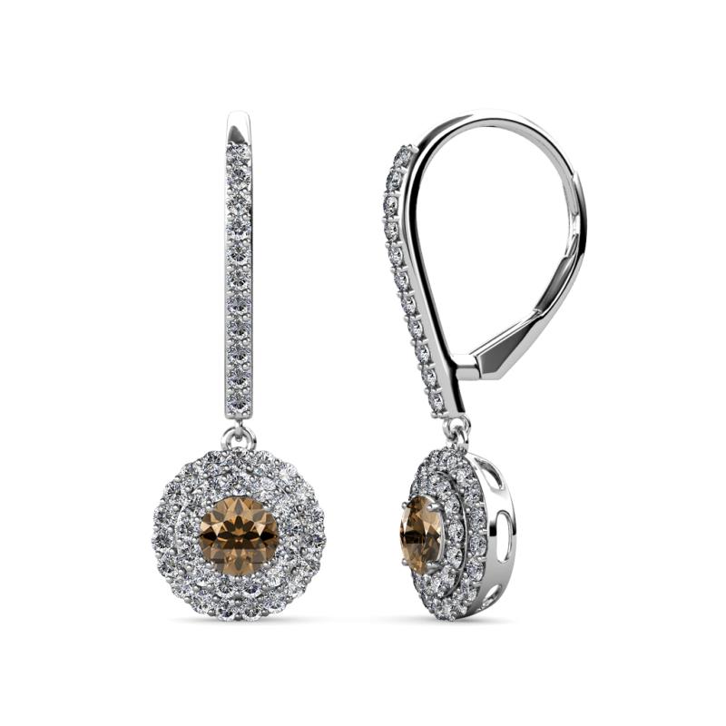 Mavra 3.5mm Smoky Quartz and Diamond Double Halo Dangling Earrings 