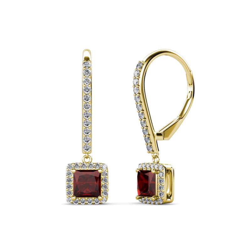 Freda Red Garnet and Diamond Halo Dangling Earrings 