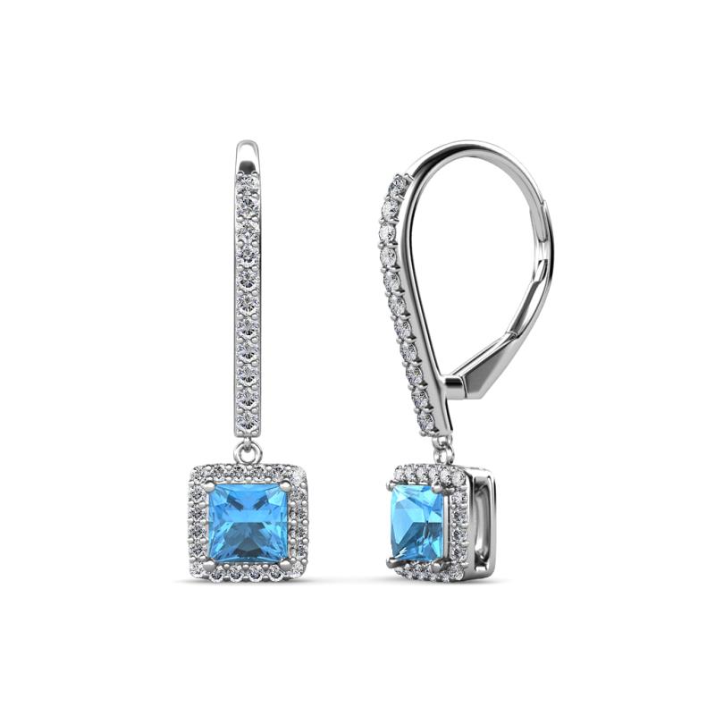 Freda Blue Topaz and Diamond Halo Dangling Earrings 