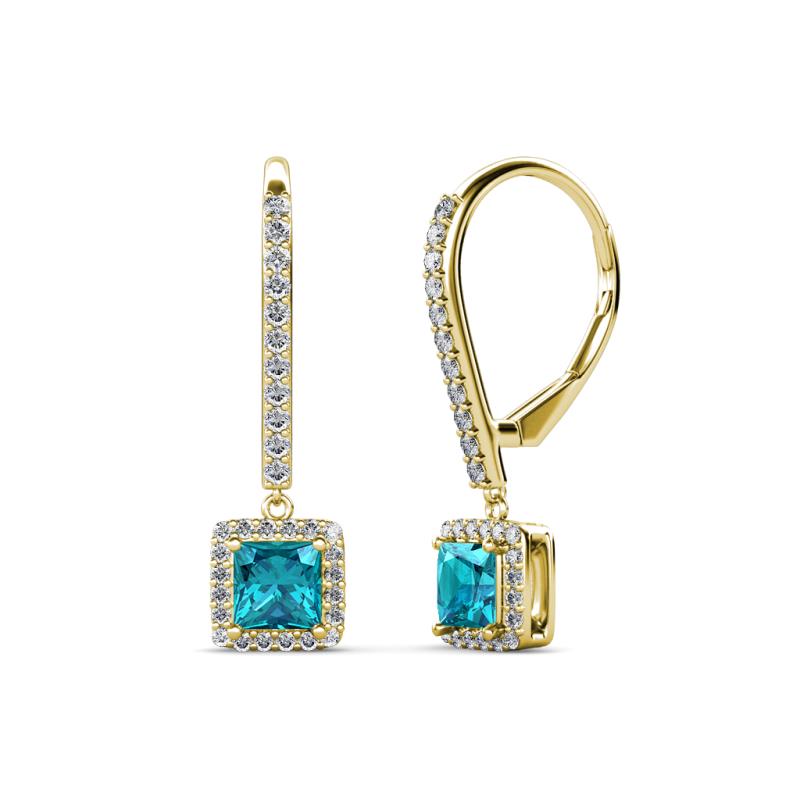 Freda London Blue Topaz and Diamond Halo Dangling Earrings 