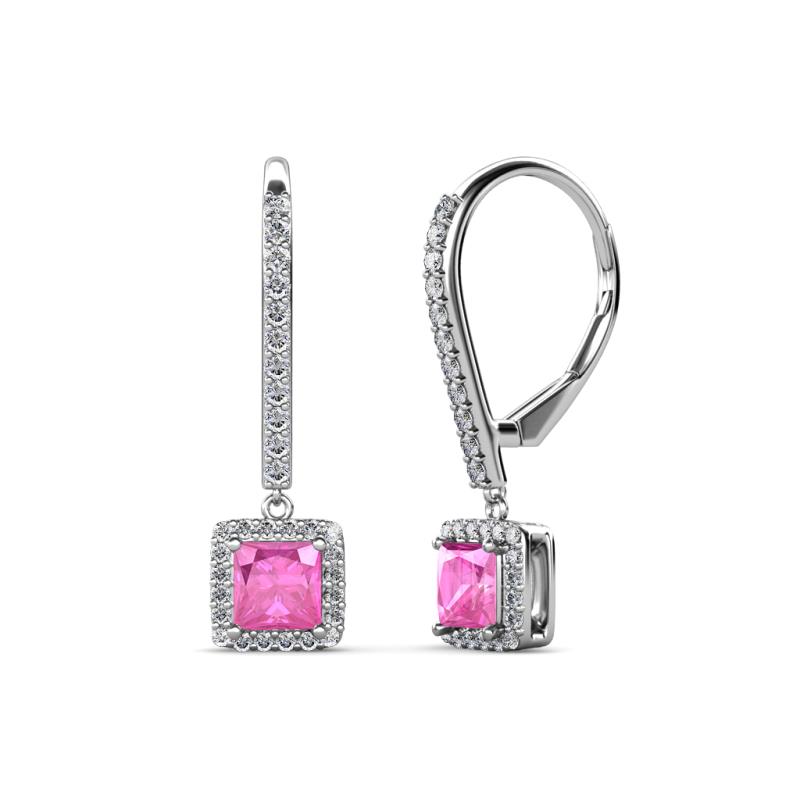 Freda Pink Sapphire and Diamond Halo Dangling Earrings 