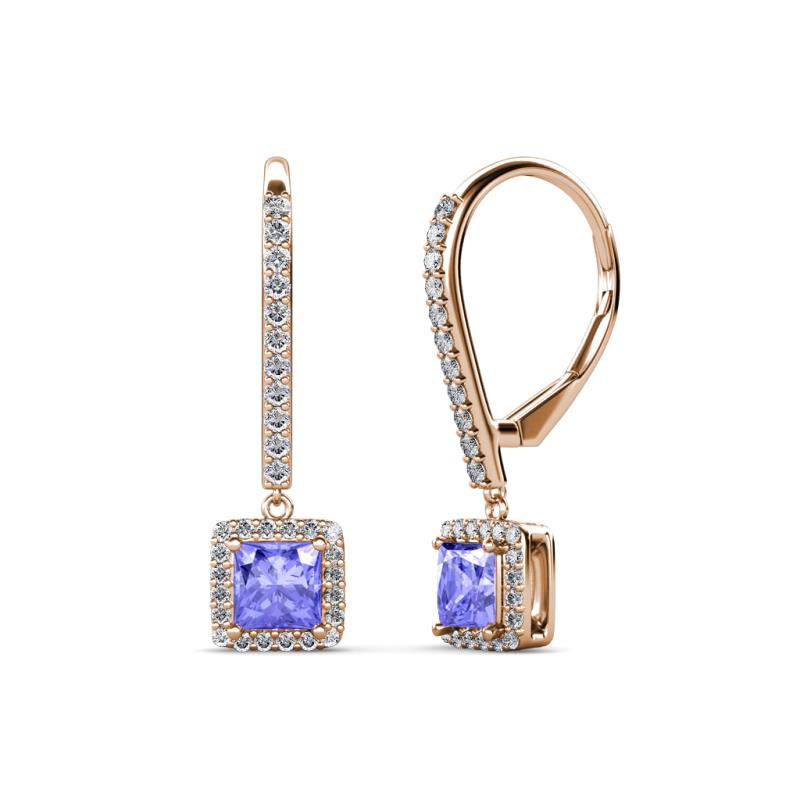 Freda Tanzanite and Diamond Halo Dangling Earrings 