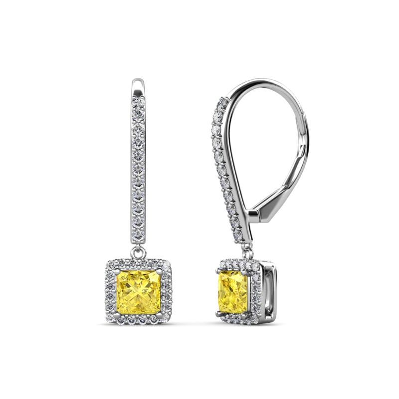 Freda Yellow Sapphire and Diamond Halo Dangling Earrings 
