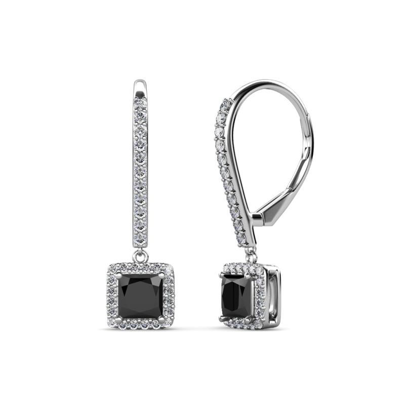 Freda Black and White Diamond Halo Dangling Earrings 