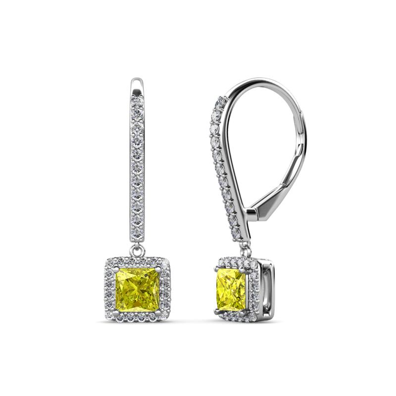Freda Yellow and White Diamond Halo Dangling Earrings 