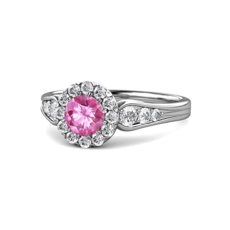 Kallista Signature Lab Created Pink Sapphire and Diamond Halo Engagement Ring 