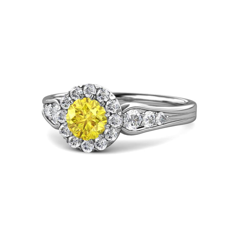 Kallista Signature Lab Created Yellow Sapphire and Diamond Halo Engagement Ring 