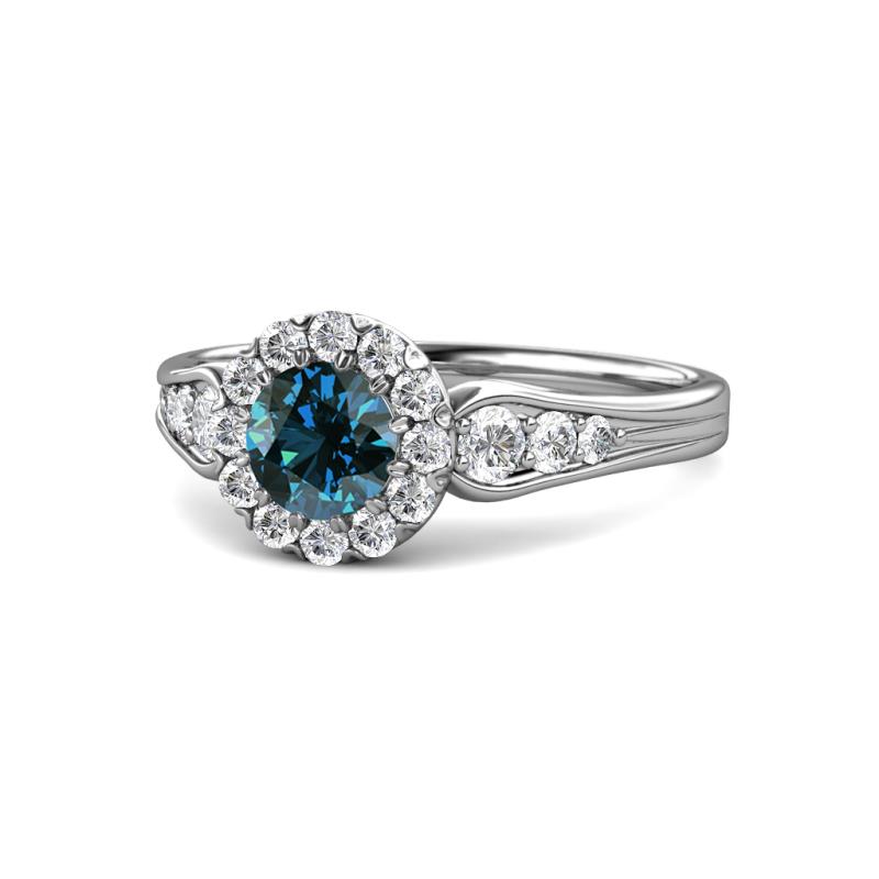 Kallista Signature Blue and White Diamond Halo Engagement Ring 