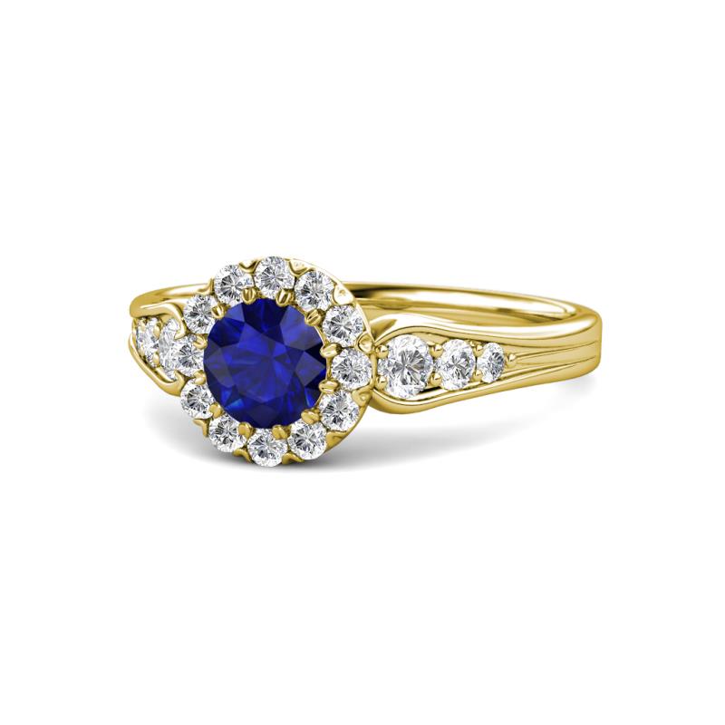 Kallista Signature Blue Sapphire and Diamond Halo Engagement Ring 