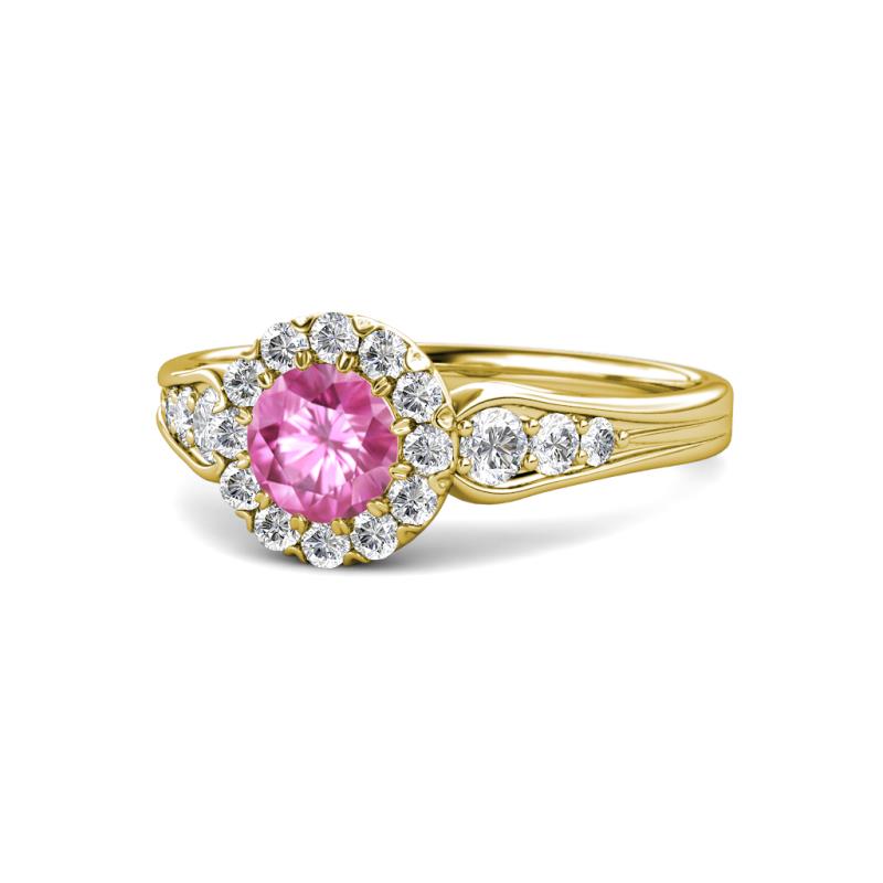 Kallista Signature Lab Created Pink Sapphire and Diamond Halo Engagement Ring 