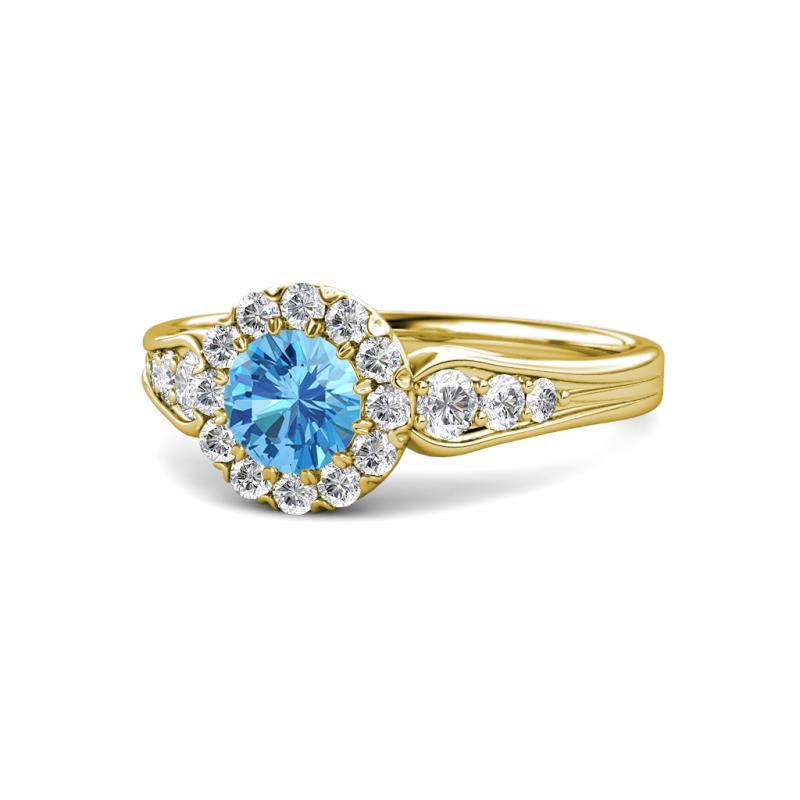 Kallista Signature Blue Topaz and Diamond Halo Engagement Ring 