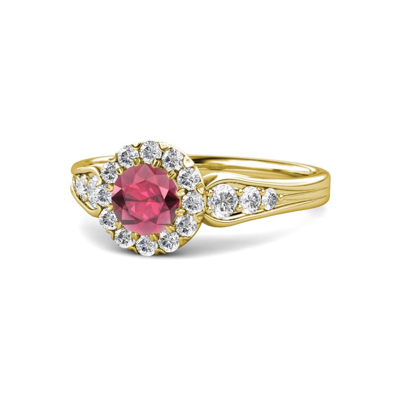 Kallista Signature Rhodolite Garnet and Diamond Halo Engagement Ring 