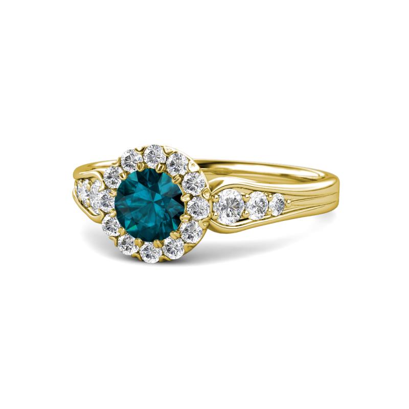 Kallista Signature London Blue Topaz and Diamond Halo Engagement Ring 