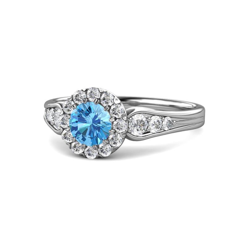 Kallista Signature Blue Topaz and Diamond Halo Engagement Ring 