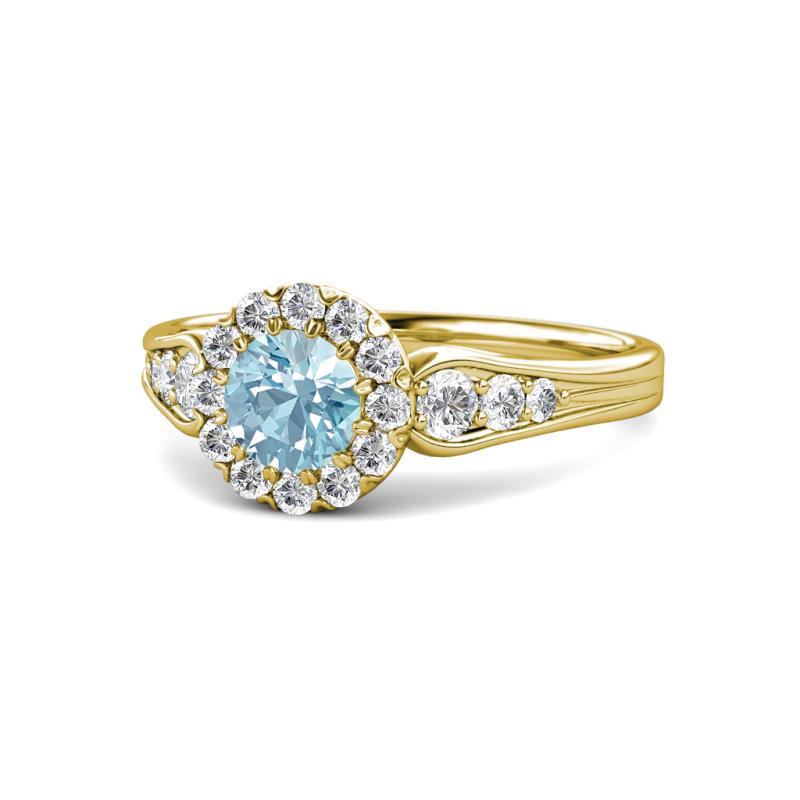 Kallista Signature Aquamarine and Diamond Halo Engagement Ring 