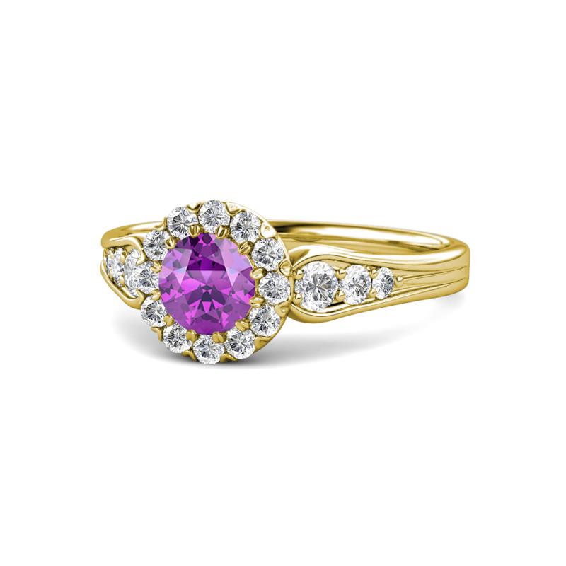 Kallista Signature Amethyst and Diamond Halo Engagement Ring 