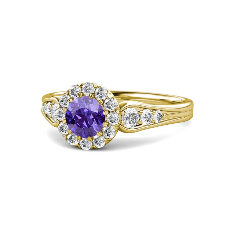 Kallista Signature Iolite and Diamond Halo Engagement Ring 