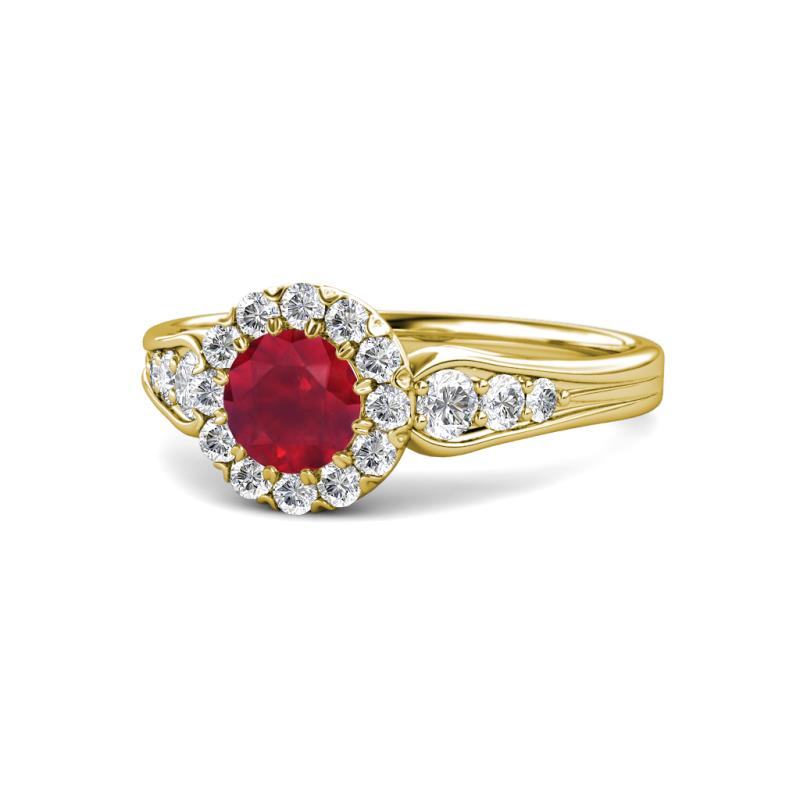 Kallista Signature Ruby and Diamond Halo Engagement Ring 